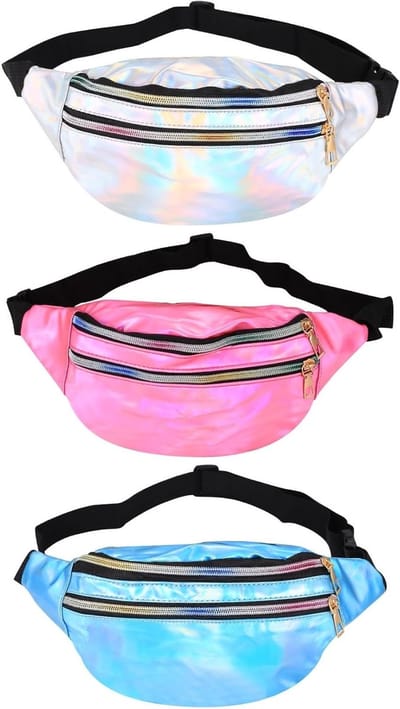3-delige Taille Tas voor Vrouwen, Holografische Fanny Pack van PU Leer, Waterdichte en Verstelbare Heuptas voor Outdoor Sporten en Festivals