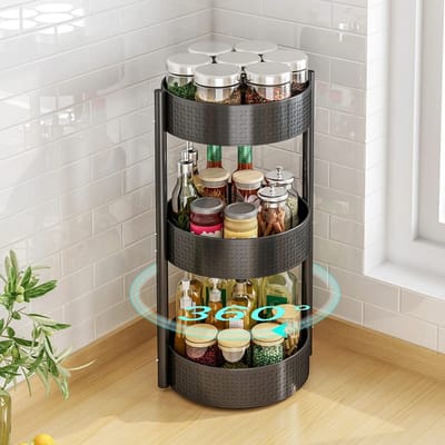 Dailygoods- Kruidenrek Draaibaar - Keuken Organizer - Ruimtebesparend - 3 Lagen - Stabiel - Koolstofstaal - Keukenorganizer