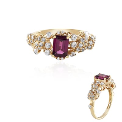 Cavill - Zilveren Ring Verguld 925 Sterling Zilver - Naktamunda Rhodoliet 1,036 ct Achthoekig - Zirkonia Pavé Tanzanisch Luxe Damesring