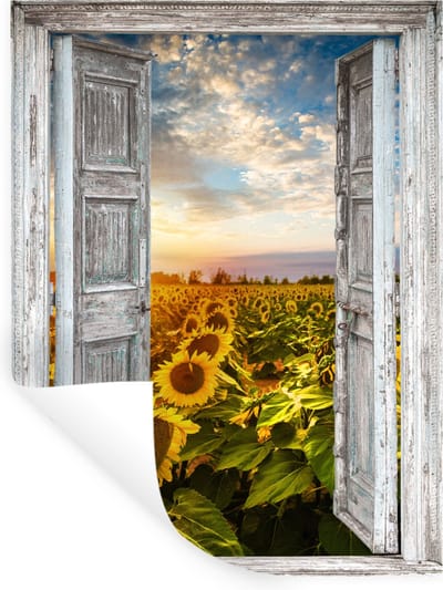 Muurstickers - Sticker Folie - Doorkijk - Zonnebloem - Bloemen - Zon - 30x40 cm - Plakfolie - Muurstickers Kinderkamer - Zelfklevend Behang - Zelfklevend behangpapier - Stickerfolie