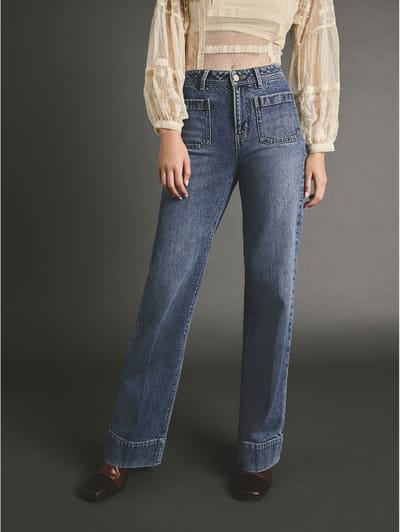Next - Dames - Jeans met wijde pijpen en opgestikte zakken - Blauw