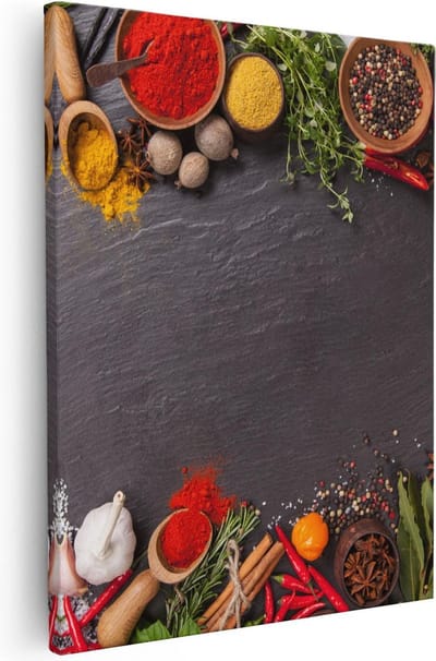 Artaza Canvas Schilderij Stilleven Keuken - 40x50 cm - Wanddecoratie Kruiden - Muurdecoratie Specerijen - Kamer Accessoires