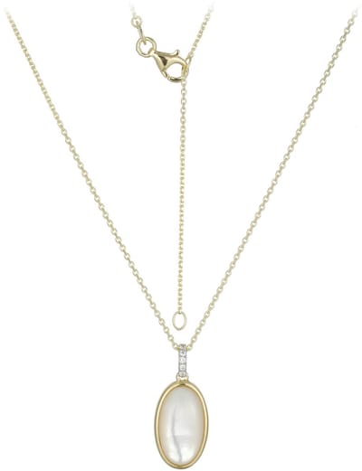 Cavill - Elegante Halsketting 925 Sterling Zilver - Verguld - Ovale Parelmoer Hanger 25x11mm - 5 Zirkonia's 0,049ct - Verstelbaar Luxe Dames Sieraad