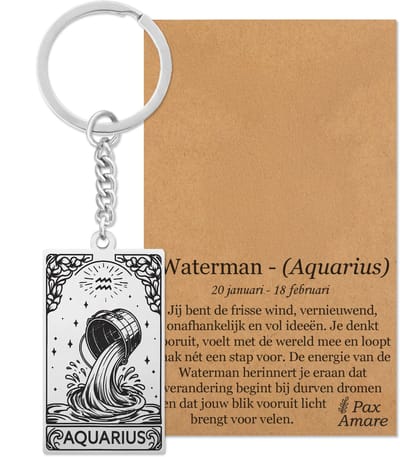 Sterrenbeeld Waterman (Aquarius) Sleutelhanger Zilverkleurig - Zodiac in de stijl van Rider-Waite Tarot - Roestvrij Staal / Stainless Steel - Pax Amare