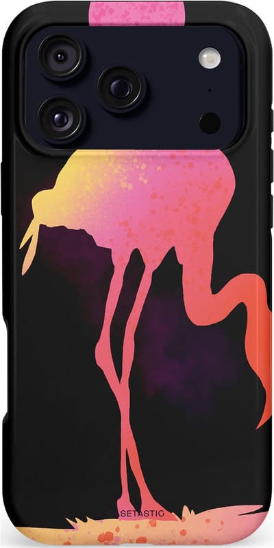 Casetastic hoesje geschikt voor Apple iPhone 17 Pro Max - MagSafe - Dubbellaagse bescherming - Silhouet Flamingo - Fashion Case - Zwart Koraal Perzik