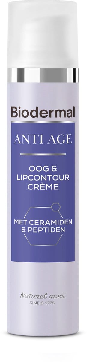 Biodermal Anti Age Oog- & Lipcontour Crème, 15 ml - Oogcrème met Ceramiden en Peptiden, Vermindert diepe rimpels rondom de ogen en lippen, Stimuleert het huideigen Collageen