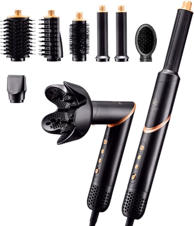 Mellian MysticBlow Airstyler - Multistyler Föhnborstel 8 in 1 - Föhn met Diffuser - Stijlborstel - Krultang - Krulborstel - Black Edition