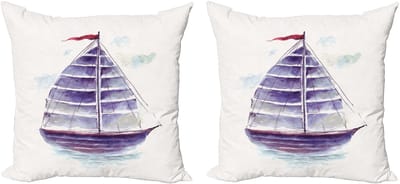 ABAKUHAUS Vintage Boot Kussenhoes Set (2 stuks), Retro Schip Antiek, 50 cm, Paars Lichtblauw