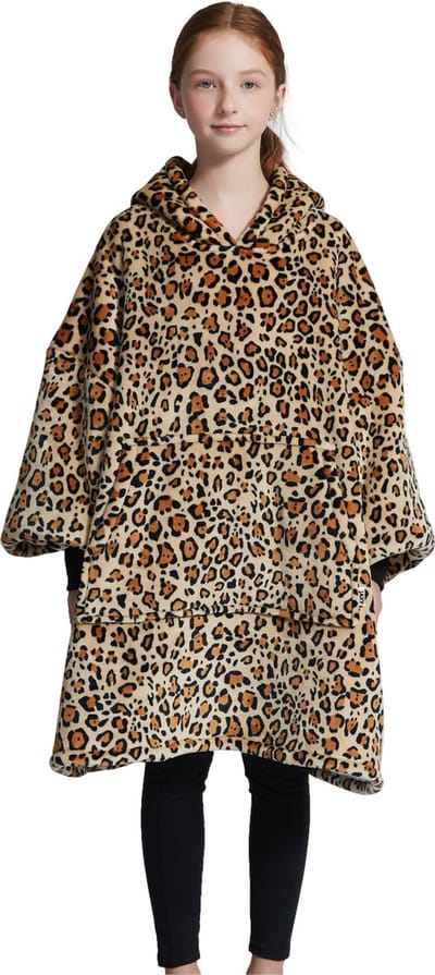 JAXY - Hoodie Deken Kinderen - Fleece Deken Met Mouwen - Snuggle Hoodie - Hoodie Kids - 1150 gram - Luipaard