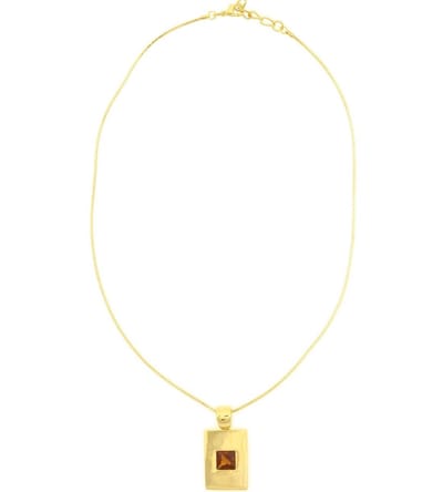 Behave® Dames Ketting - Goudkleur Met Rechthoekige Hanger En Bruine Steen, 40 cm