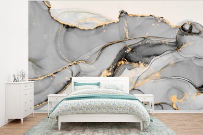 Behang - Fotobehang Marmer - Goud - Grijs - Breedte 295 cm x hoogte 220 cm