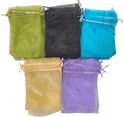 50x Organza zakjes - 10x15 cm - Feestzakjes - Snoepzakjes - Cadeauzakjes - Geboorte - Sieradenzakjes - Trekkoord - Assortiment 5 Kleuren Mix - 50 Stuks