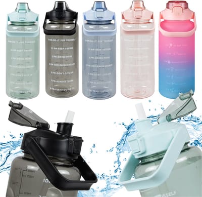 2x Motiverende waterflessen 2L met tijdmarkering - Sport en fitness