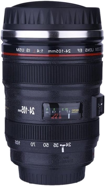 Thermische Reismok met Camera Lens Design, RVS Koffiemok voor Koffieliefhebbers, Duurzaam en Stijlvol