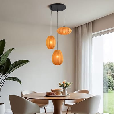 LumenXL 3-lichts japandi hanglamp - oranje stoffen lampionnen - Fabrica