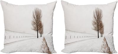 ABAKUHAUS Decoratieve kussenhoezen met natuurthema, set van 2, sneeuw, winter, bevror 50x50 cm, witbruin