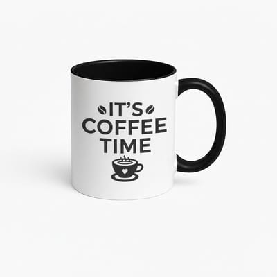 Koffietijd Mok - "It's Coffee Time" Design - Zwart Wit Keramische Koffiemok met Hartje en Koffiebonen