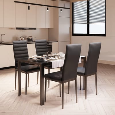 Bealife TB40D Eettafel en Stoelen voor 4 Personen- Moderne Eetkamer Stoelen Set met PU Leer-Huis Meubilair-120x75x70cm-Zwart