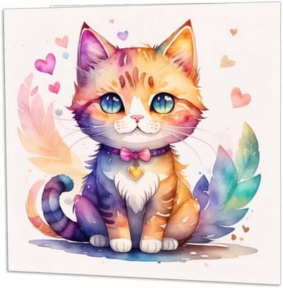 Wenskaart Kat - Verjaardagskaart Kaarten - Verjaardag Vieren - 350gsm Dik Karton - 145 x 145mm - Wit