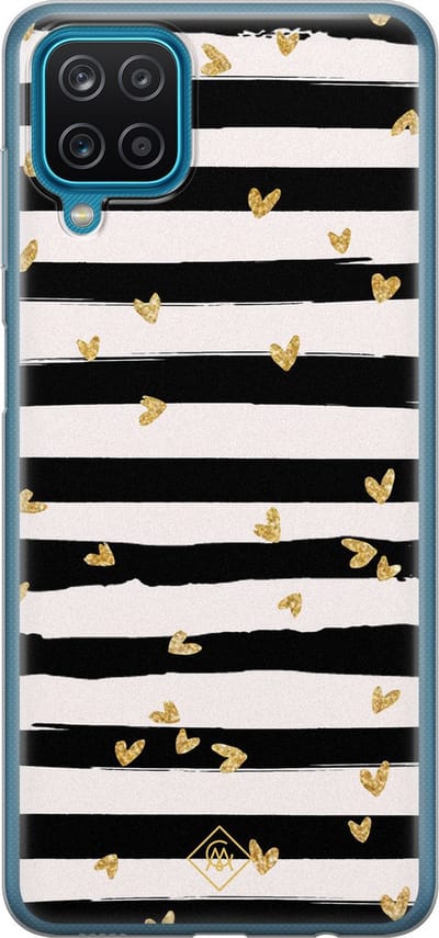 Casimoda® hoesje - Geschikt voor Samsung A12 - Hart Streepjes - Backcover - Siliconen/TPU - Zwart