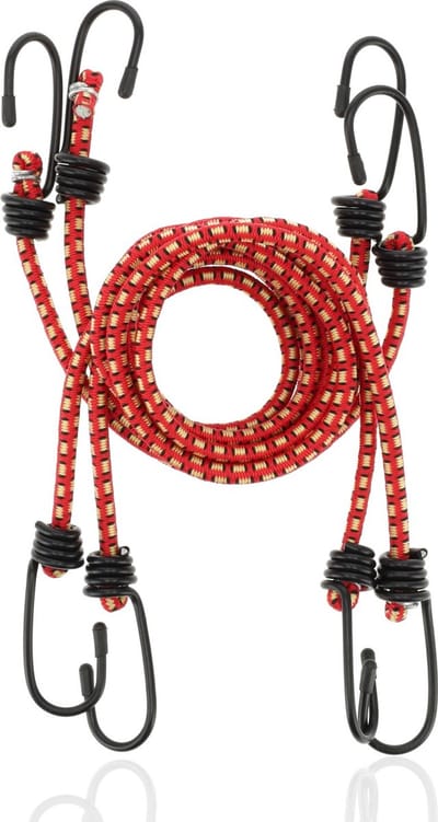 Spinbinder Rood&Geel - 4 Stuks Elastische Binders Ø10 mm - 80 cm- 8 Sterke Haken - Ideaal voor Bagage & Fietsen