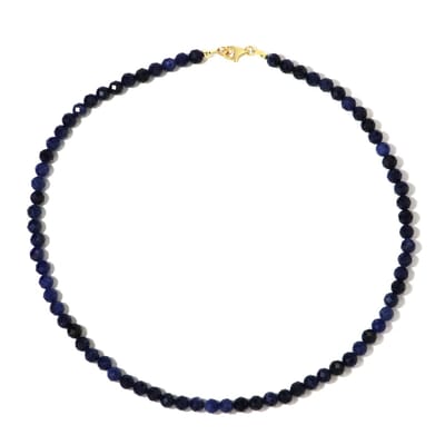 Cavill - Zilveren Halsketting Verguld - 925 Sterling Zilver - 80,37 ct Gefacetteerde Sodaliet Ronde Kralen - Elegante Diepblauwe Dames Sieraden 45 cm