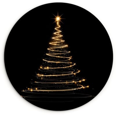 WallCircle® Wandcirkel 120x120 cm - Muurcirkel Magisch - Kerstboom - Lichtspiralen - Zwart - Muurdecoratie woonkamer - Wanddecoratie slaapkamer - Kamer decoratie accessoires - Ronde schilderijen XXL