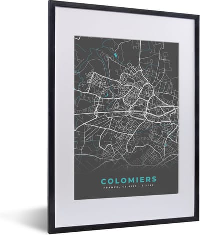 Fotolijst incl. Poster - Colomiers - Frankrijk - Stadskaart - Kaart - Plattegrond - 30x40 cm - Posterlijst