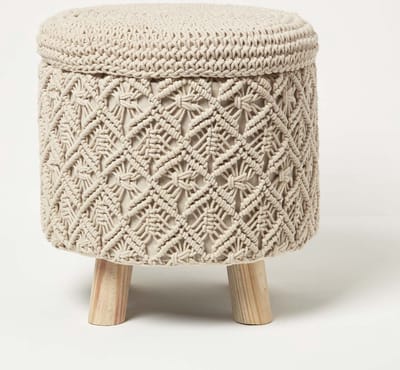 Homescapes Indy - Macrame kruk met opbergruimte - naturel, 43 cm hoog