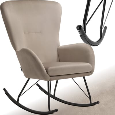 tectake® Swing Schommelstoel - Fluwelen Fauteuil met Stalen Glijders en Extra Dik Zitkussen - Scandinavisch Design - Onderhoudsvriendelijke en Ergonomische Relaxstoel - Taupe / Zwart