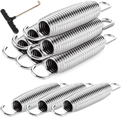 Roestvrijstalen Trekveer met Dubbele Haak - 3,2 mm Draaddiameter - 138 mm Lengte - 10 Stuks - Voor Trampoline, Hangmat, Luifel, Tent en Meer - Voor Binnen en Buiten