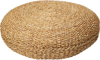 Home & Styling Vloerkussen Ibiza - naturel - jute/katoen - 58 x 20 cm - Extra dik rond grond zitkussen/matraskussen - Lage poef