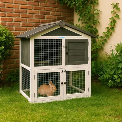 Lendo Online Konijnenhok van geïmpregneerd vurenhout - 94x46x96cm - grijs - kleine dieren - cavia kooi van hout - konijnenkooi - dierenverblijf - binnen en buiten - Asfalt dak - Weersbestendig