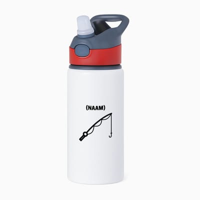 Hacebo® - Vissen met eigen naam waterfles met rietje rood - Vissen - Visser - Sport - water fles - 650ML