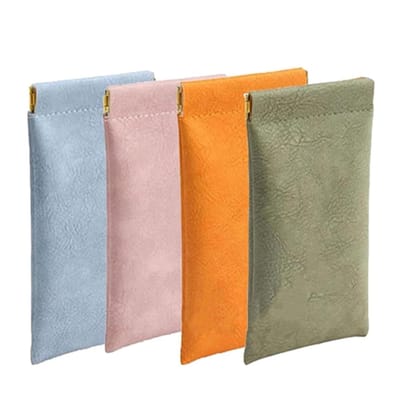 Daity Brillentas - 4 stuks - Zonnebrillen opbergdoos voor mannen en vrouwen - Brillen opbergtas met automatische sluiting van de veermond- Draagbaar - 170*90mm - Leren brillentas (Roze/Oranje/Blauw/Groen)