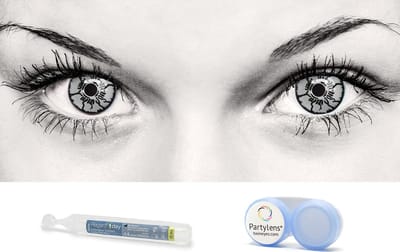 Partylens® witte kleurlenzen - Vampire White - combi-set zachte jaarlenzen met vloeistof & lenshouder - Halloween - Cosplay