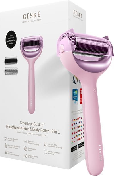 GESKE | SmartAppGuided™ MicroNeedle Face & Body Roller | 8 in 1 | Elektrische dermaroller | Microneedling | Microneedling-apparaat | Naaldrol | Naaldroller | Schoonheidsroller voor gezicht en lichaam