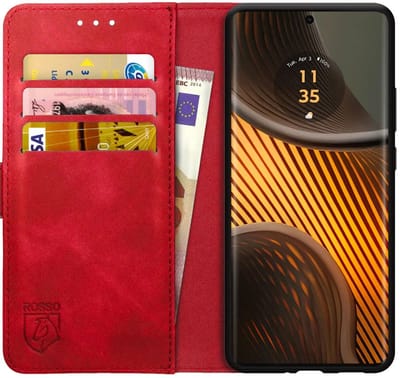 Rosso Element Geschikt voor Motorola Edge 50 Ultra | Wallet Book Case | Portemonnee Hoesje | 3 Pasjes | Magneetsluiting | Stand Functie | Rood