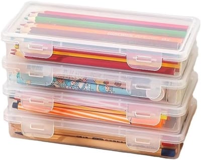 SnelShoppen - Pack van 4 Stapelbare Pennenbakjes Duidelijk Met Deksel Transparant Pennen Organiser Voor School, Kantoor, Thuis - BPA Vrij
