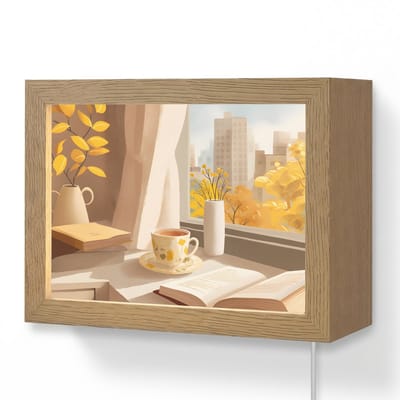Wandlamp 20x15 cm - Oplaadbaar - Thee - Boek - Thee - Herfst - Wandlampen binnen woonkamer - Slaapkamer lamp met kabel - Decoratieve nachtlamp - Vloerlamp snoer