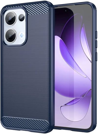 Geborsteld TPU Hoesje Geschikt voor Oppo Reno 13 | Beschermhoes | Back Cover | Flexibel TPU | Stijlvol Carbon | Dun | Blauw