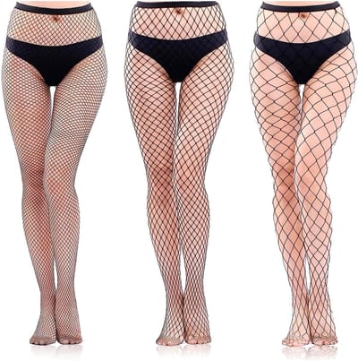 Zwarte Visnet Panty Kousen: 3 Paar Sexy Hoge Taille Kousen, Elastische Dameskousen, Thigh High Stockings, One Size