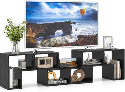 COSTWAY 3-Delige TV Meubel Standaard, Modern Entertainment center voor 50 55 60 65 Inch Flatscreen TV's, Vrije Combinatie Boekenkast voor Opslag & Weergave, voor Woonkamer(Zwart)