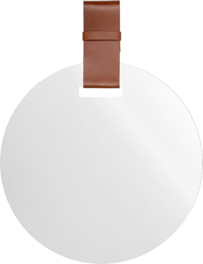 Design Wandspiegel Miles Ø 40 cm spiegel met lederen ophanging 51cm x 40cm