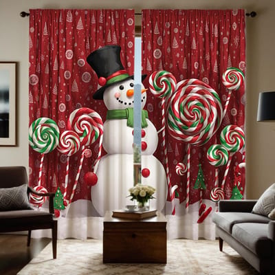 2-delig HD digitaal rood lint kerst sneeuwpop decoratief gordijn woondecoratie stijl decoratie woonkamer slaapkamer slijtstang cu W52H63inchW132H160cm black