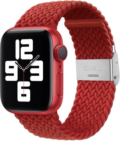 MY PROTECT - Gevlochten Nylon Bandje - Geschikt Voor Apple Watch Bandje - Series 1/2/3/4/5/6/7/8/9/10/SE/Ultra - 44mm - 45mm - 46mm - 49mm - Braided Loop - Rood