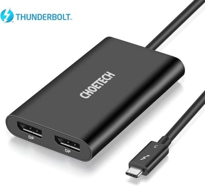 Choetech USB-C naar 2x DP adapter Thunderbolt™ 3 - 25cm - Zwart