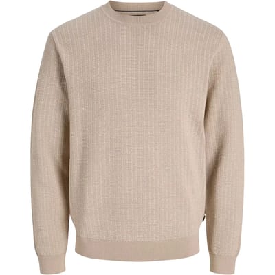 JACK & JONES Will knit crew neck slim fit - heren pullover katoen met O-hals - beige (humus)