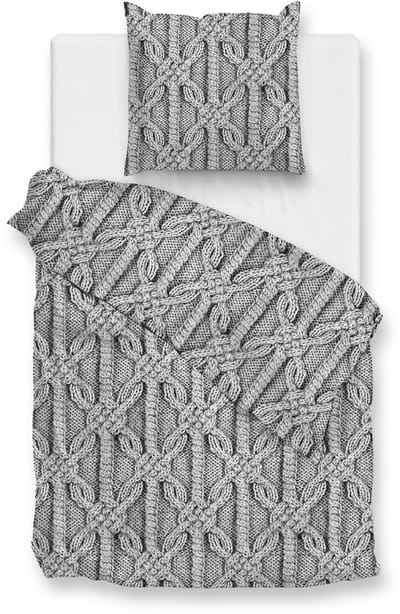 Zohome Dekbedovertrek Corda - Bedlinnen met Weving print - 140x220 - Grijs - Dekbedhoes van 100% Katoen-Flanel