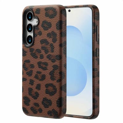 Selencia Hoesje - Geschikt voor Samsung Galaxy S25 - Sabi Backcover panterprint met Magnetische Ring - Mocha Brown